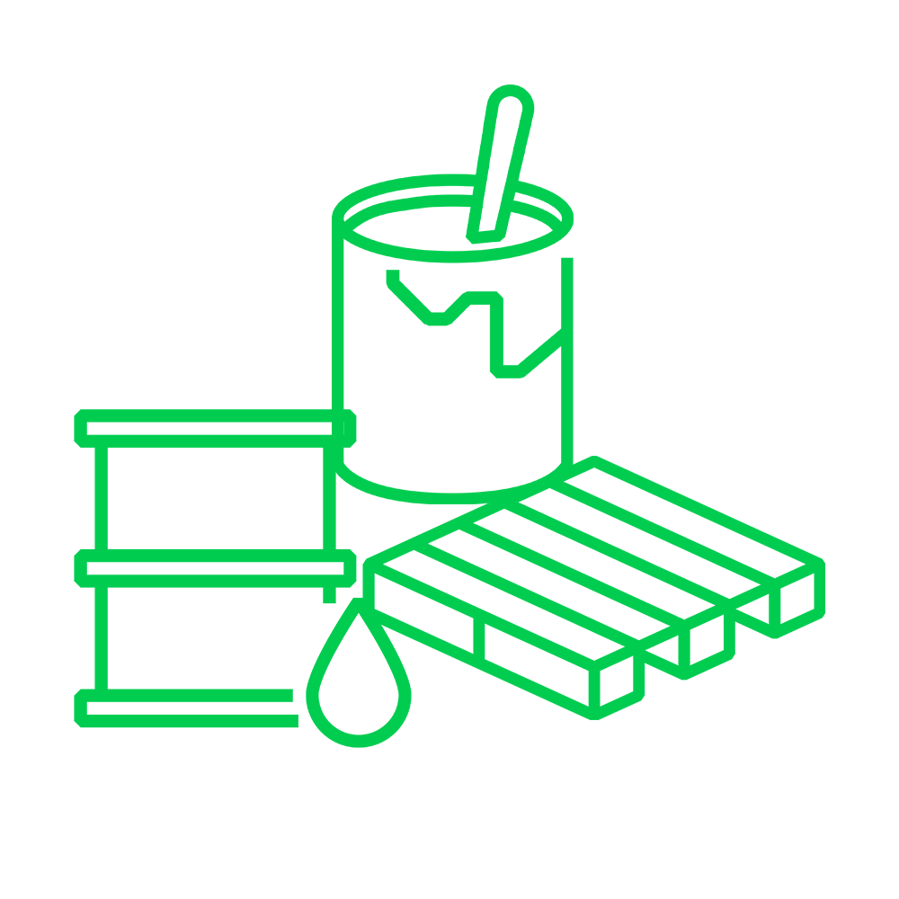Pallet, cable drums and paints